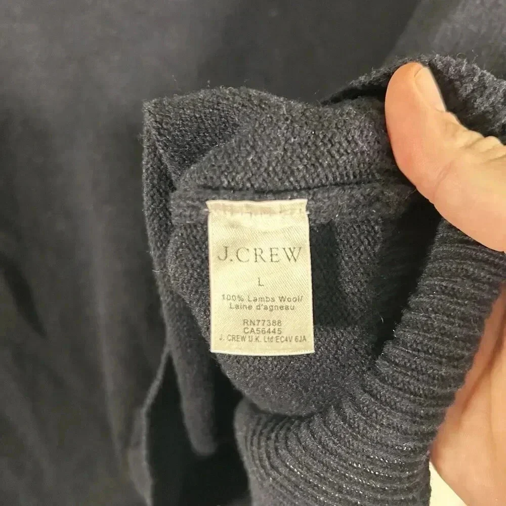 J. Crew Lambs Wool Sweater Men Large Blue Turtleneck Long Sleeve Knit 1/4 Button